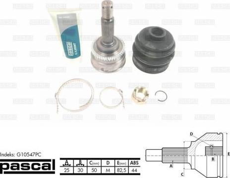 Pascal G10547PC - Шарнирный комплект, ШРУС, приводной вал autosila-amz.com