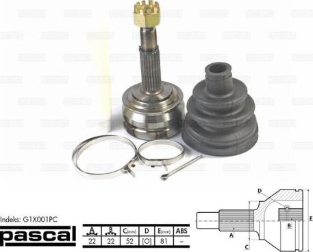 Pascal G1X001PC - ШРУС приводного вала \OPEL ASCONA C 1.3 S 81>88, ASCONA C 1.6 81>87, ASCONA C 1.6 81>88, ASCONA C 1. autosila-amz.com