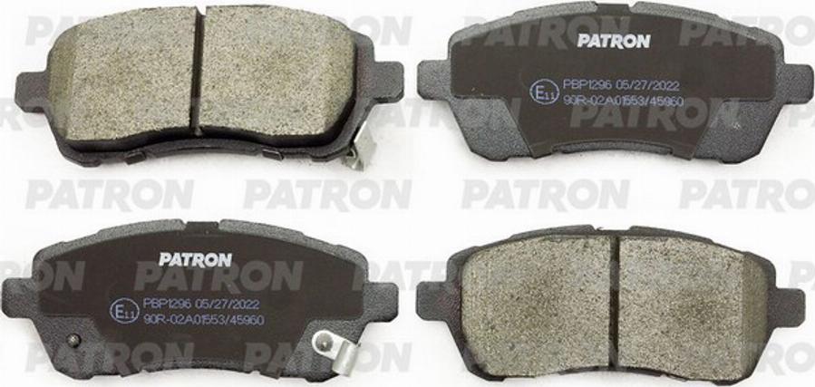 Patron PBP1296 - Тормозные колодки, дисковые, комплект autosila-amz.com