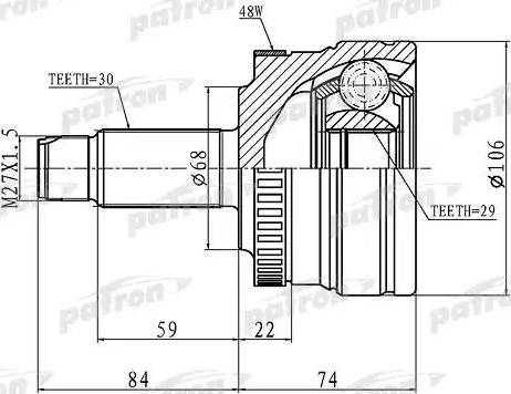 Patron PCV1100 - Шарнирный комплект, ШРУС, приводной вал autosila-amz.com