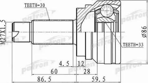 Patron PCV3006 - Шарнирный комплект, ШРУС, приводной вал autosila-amz.com