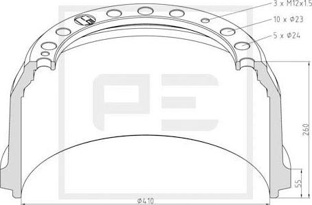 PE Automotive 016.526-00A - Тормозной барабан autosila-amz.com