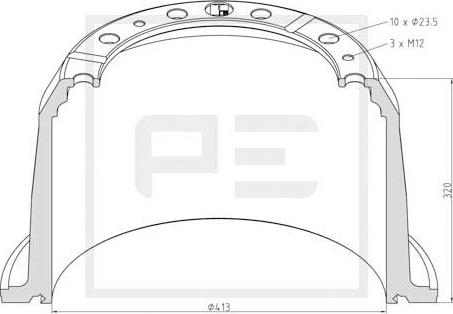 PE Automotive 126.066-00A - Тормозной барабан autosila-amz.com