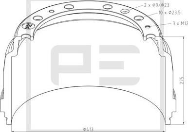 PE Automotive 126.074-00A - Тормозной барабан autosila-amz.com