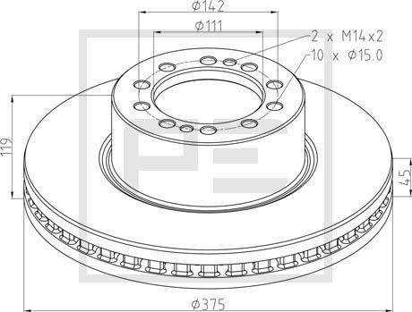 PE Automotive 256.053-00A - Тормозной диск autosila-amz.com