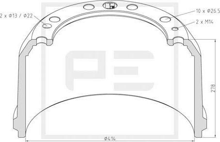 PE Automotive 256.025-00A - Тормозной барабан autosila-amz.com