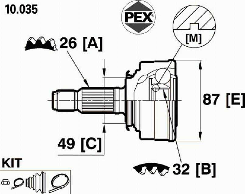 Pex 10.035 - Шарнирный комплект, ШРУС, приводной вал autosila-amz.com