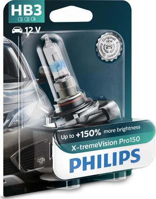 PHILIPS 9005XVPB1 - HB3 12V- 60W (P20d) (+150% света+увелич. срок службы) X-treme Vision Pro150 блистер (1шт) autosila-amz.com
