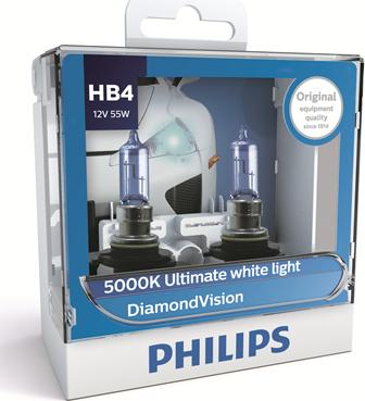 PHILIPS 9006DVS2 - Комплект галогенных ламп 2шт HB4 12V 55W P22D DIAMOND VISION (5000K, максимально яркий белый свет) autosila-amz.com