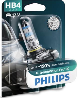 PHILIPS 9006XVPB1 - HB4 12V- 51W (P22d) (+150% света+увелич. срок службы) X-treme Vision Pro150 блистер (1шт) autosila-amz.com