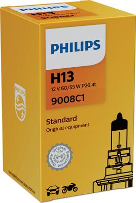 PHILIPS 9008C1 - Лампа автомобильная H13 12V- 60/55W (P26.4t) (Philips) autosila-amz.com