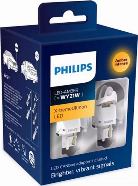 PHILIPS 11065XUAXM - Автолампа WY21W (W3x16d) LED AMBER INTENSE с блокиратором ошибок SmartCANbus (2шт+2шт) 12V PHILIPS / autosila-amz.com