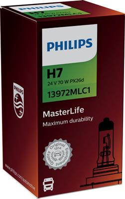PHILIPS 13972MLC1 - H7 24V- 70W (PX26d) (вибростойкая+увелич.срок службы) MasterLife autosila-amz.com
