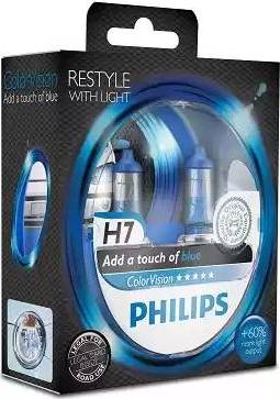 PHILIPS 12972CVPBS2 - Лампа Philips 12-55 Вт. H7 ColorVision Blue галогеновая синяя, комплект 2 шт. (PX26d) 12972CVPBS2/36 autosila-amz.com