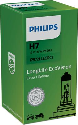 PHILIPS 12972LLECOC1 - лампа! (H7) 55W 12V PX26D галогенная увелич. срок службы EcoVision\ autosila-amz.com