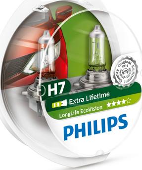 PHILIPS 12972LLECOS2 - Комплект галогенных ламп 2шт H7 12V 55W PX26D LONGLIFE ECOVISION (4-х кратный срок службы по сравнен autosila-amz.com