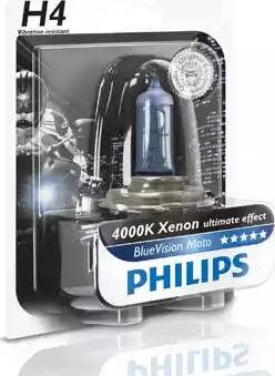 PHILIPS 12342BVUBW - Автозапчасть/Лампа 12V H4 6055W P43t 4000K блистер (1шт.) Blue Vision Moto PHILIPS autosila-amz.com