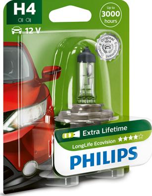 PHILIPS 12342LLECOB1 - Галогенная лампа Philips H4 (60/55W 12V) LongLife EcoVision (блистер) 1шт autosila-amz.com