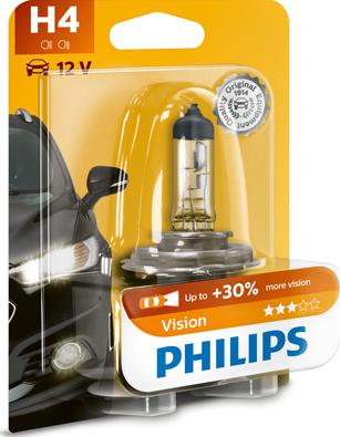 PHILIPS 12342PRB1 - Лампа 12V H4 60/55W 1815lm P43T-38 3200K PHILIPS Vision 1 шт. блистер 12342PRB1 autosila-amz.com