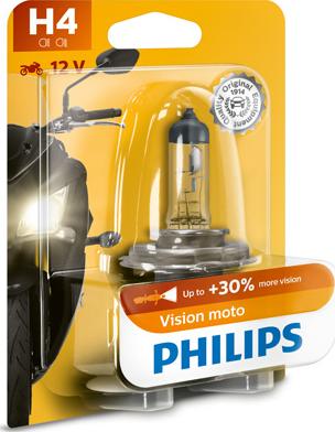 PHILIPS 12342PRBW - Лампа галогеновая H4 Vision Moto +30% 12V 60/55W P43t-38 Блистер HCV autosila-amz.com