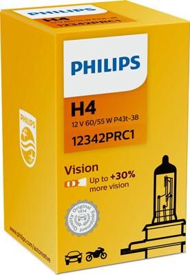 PHILIPS 12342PRC1 - Лампа галог. H4 12V 60/55W P43t VISION+30% 3200K коробка 1 шт. PHILIPS 12342PRC1 autosila-amz.com