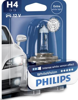 PHILIPS 12342WHVB1 - лампа! (H4) 60/55W 12V P43T-38 галогенная белая WhiteVision в блистере\ autosila-amz.com