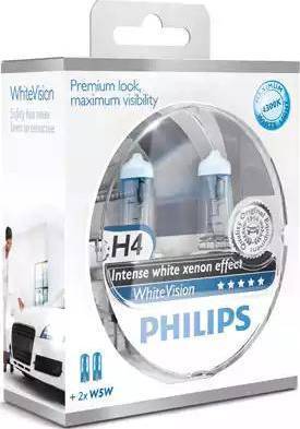 PHILIPS 12342BVUBW - Автозапчасть/Лампа 12V H4 6055W P43t 4000K блистер (1шт.) Blue Vision Moto PHILIPS autosila-amz.com