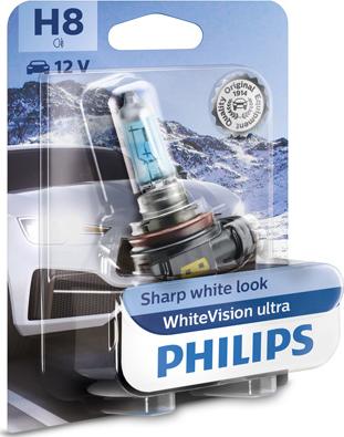 PHILIPS 12360WVUB1 - H8 12V-35W (PGJ19-1) (абсолютно белый свет+60% вид.) WhiteVision ultra блистер (1шт.) autosila-amz.com