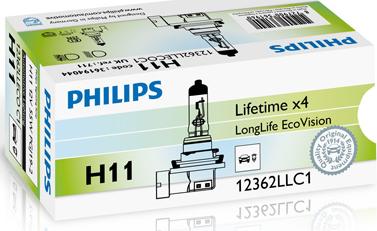 PHILIPS 12362LLECOC1 - Лампа галогенная H11 12V 55W LONGLIFE ECOVISION (4-х кратный срок службы по сравнению со стандартной autosila-amz.com