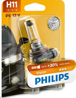 PHILIPS 12362PRB1 - Лампа автомобильная H11 12V-55W (PGJ19-2) Vision (блистер 1шт.) (Philips) autosila-amz.com