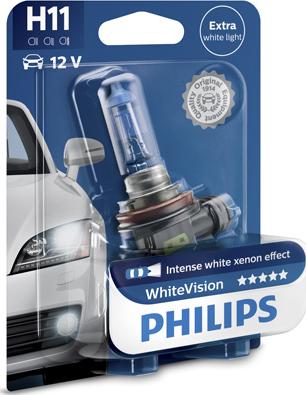 PHILIPS 12362WHVB1 - H11 12V- 55W (PGJ19-2) (абсолютно белый свет) White Vision блистер (1шт.) autosila-amz.com
