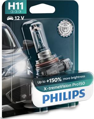 PHILIPS 12362XVPB1 - H11 12V- 55W (PGJ19-2) (+150% света+увелич. срок службы) X-treme Vision Pro150 блистер (1шт) autosila-amz.com