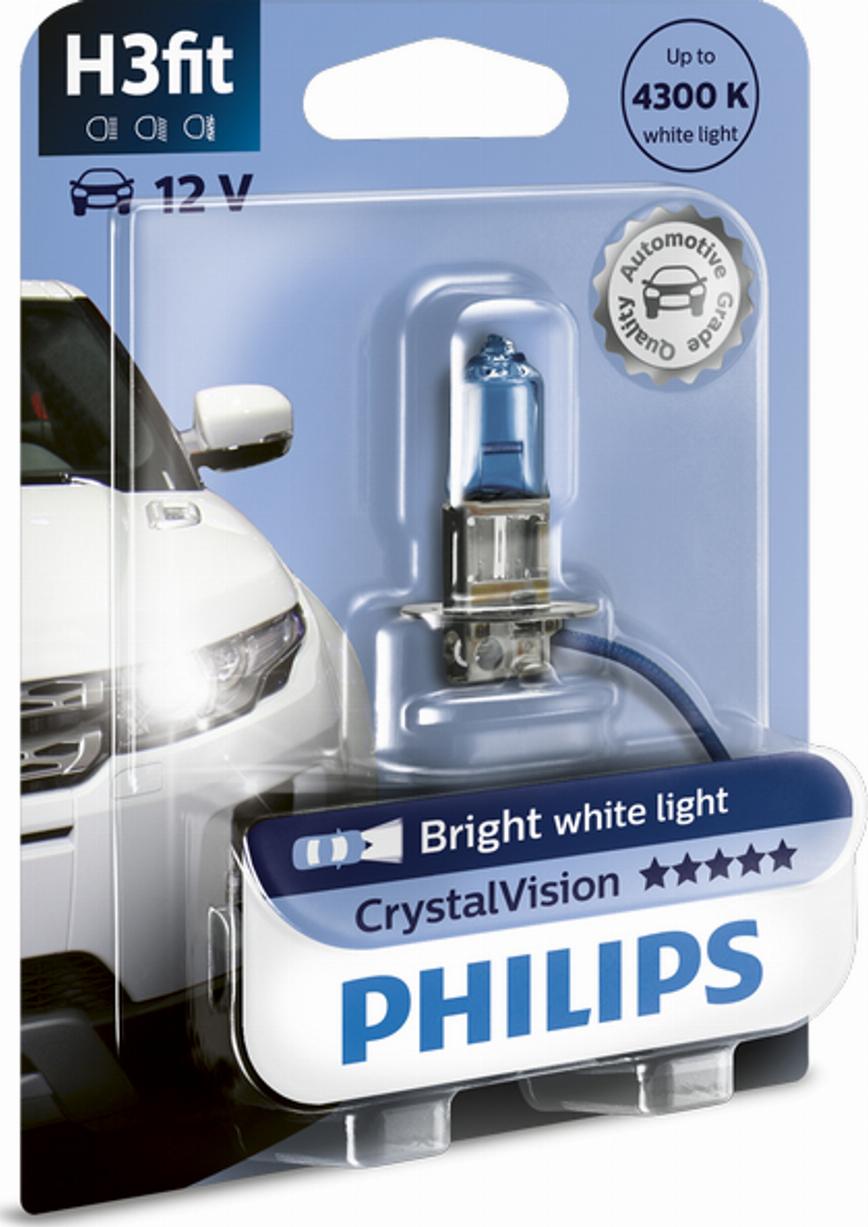 PHILIPS 12336CVB1 - Лампа галогенная блистер 1шт H3 12V 55W CRISTAL VISION (4300K, излучают яркий белый свет) autosila-amz.com