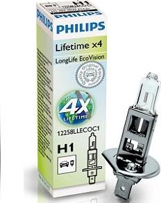 PHILIPS 12258LLECOC1 - лампа! (H1) 12V 55W P14.5S галогенная увелич. срок службы LongerLife\ autosila-amz.com