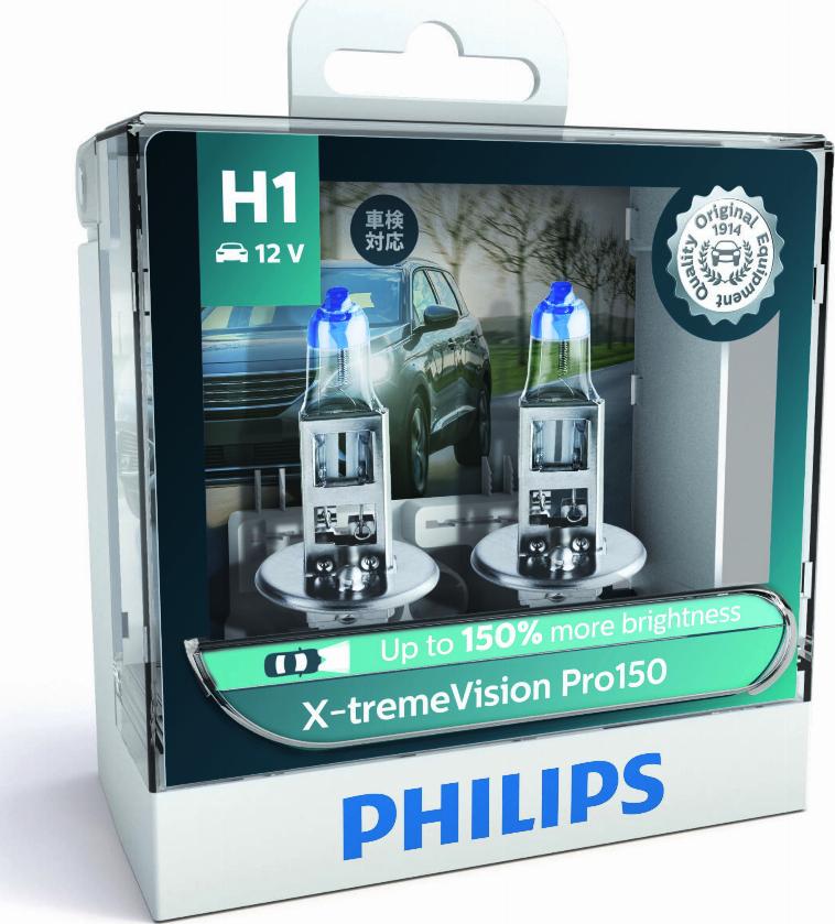 PHILIPS 12258XVPS2 - H1 12V- 55W (P14,5s) (+150% света+увелич. срок службы) X-treme Vision Pro150 (2шт) autosila-amz.com