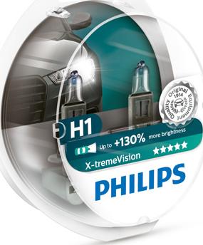 PHILIPS 12258XV+S2 - Лампа Н1 12v 55w +130% (H1 12-55) яркости 12258XV+S2 X-TREME VISION (2шт) 12V/1/5 HIT P14.5s+80% PHI autosila-amz.com