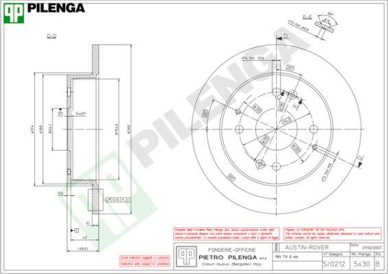 Pilenga 5430 - Тормозной диск autosila-amz.com