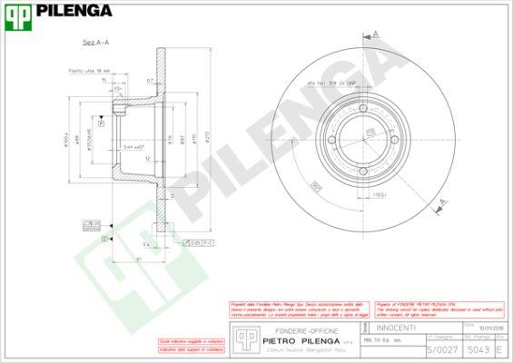 Pilenga 5043 - Тормозной диск autosila-amz.com