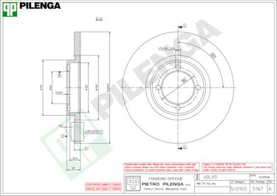 Pilenga 5167 - Тормозной диск autosila-amz.com
