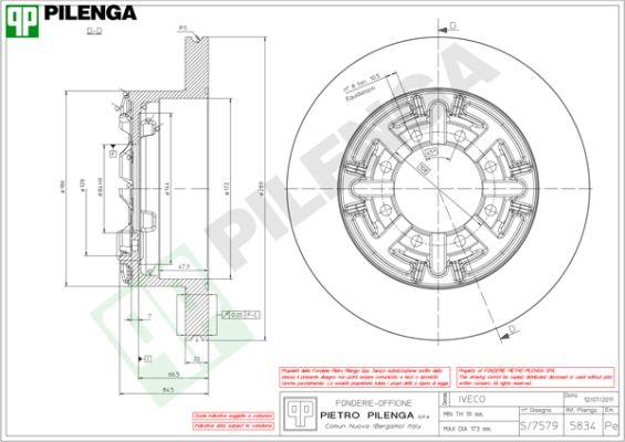 Pilenga 5834 - Диск тормозной задний (2шт) Pilenga 5834 IVECO DAILY I, II, III autosila-amz.com