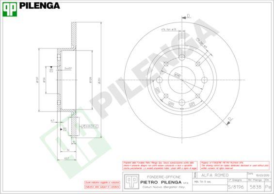 Pilenga 5838 - Тормозной диск autosila-amz.com
