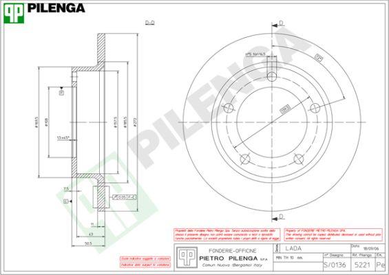 Pilenga 5221 - Тормозной диск autosila-amz.com