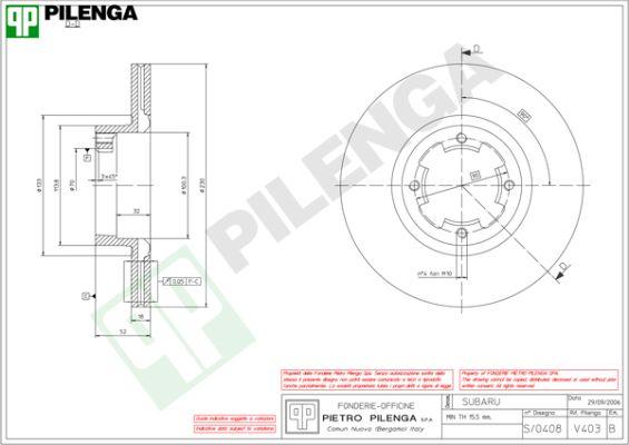 Pilenga V403 - Тормозной диск autosila-amz.com