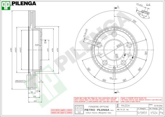 Pilenga V524 - Тормозной диск autosila-amz.com