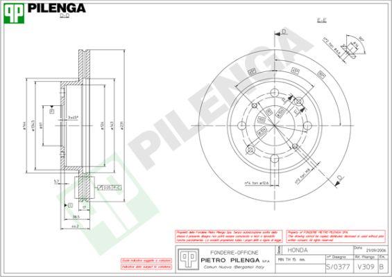 Pilenga V309 - Тормозной диск autosila-amz.com