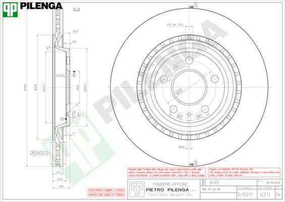 Pilenga V211 - Тормозной диск autosila-amz.com