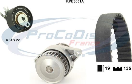 Procodis France KPE3051A - Водяной насос + комплект зубчатого ремня ГРМ autosila-amz.com