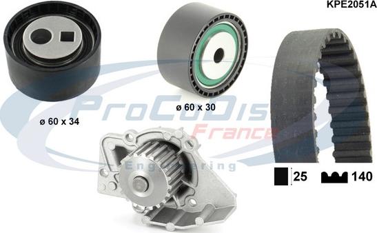 Procodis France KPE2051A - Водяной насос + комплект зубчатого ремня ГРМ autosila-amz.com