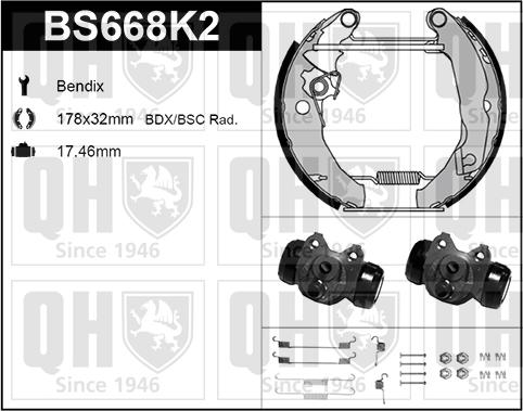 Quinton Hazell BS668K2 - Комплект тормозных колодок, барабанные autosila-amz.com