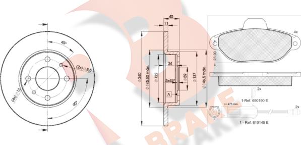 R Brake 3R09533465 - Дисковый тормозной механизм, комплект autosila-amz.com